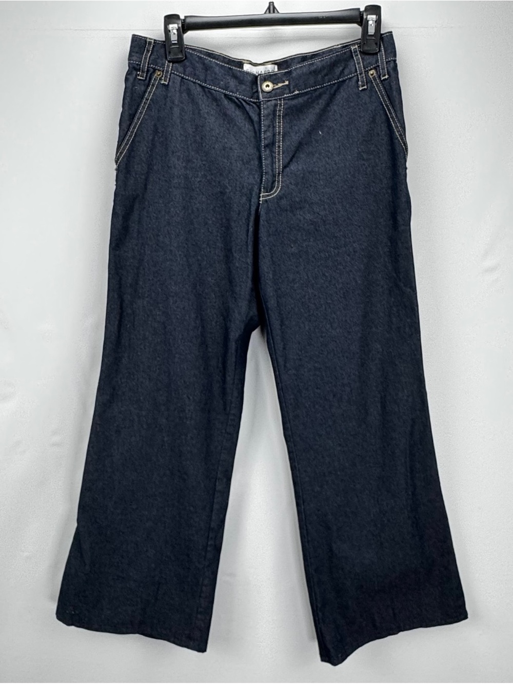 Dark Blue Denim Wide Leg Cropped Pants